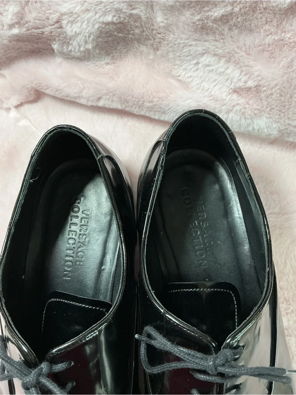 Versace Collection Black Patent Leather Derby Shoes B16